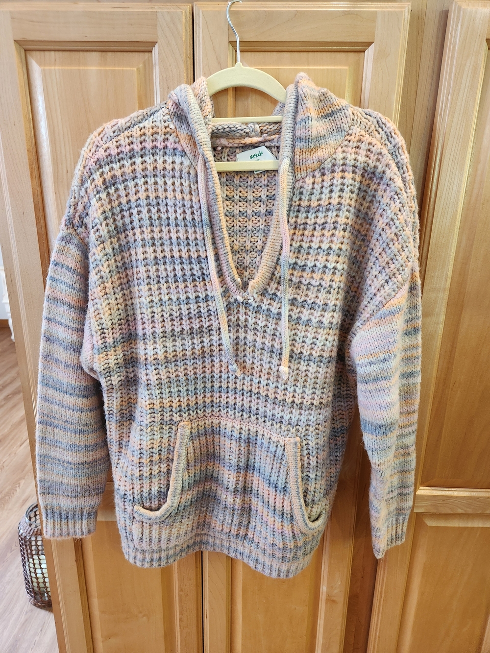 Oversized Aerie Pastel Multicolor Hooded Waffle-Knit Sweater